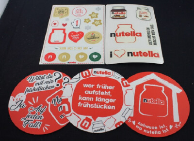 NEU!!! 5er SET NUTELLA - 2 VERSCHIEDENE AUFKLEBER BÖGEN - 3 UNTERSETZER