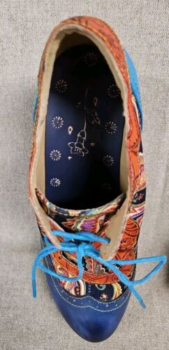 Handmade Lambskin Oxford Loafer Shoes Blue Paisley Print Sz 39 EUR Sz 8 US Wms - Picture 10 of 10