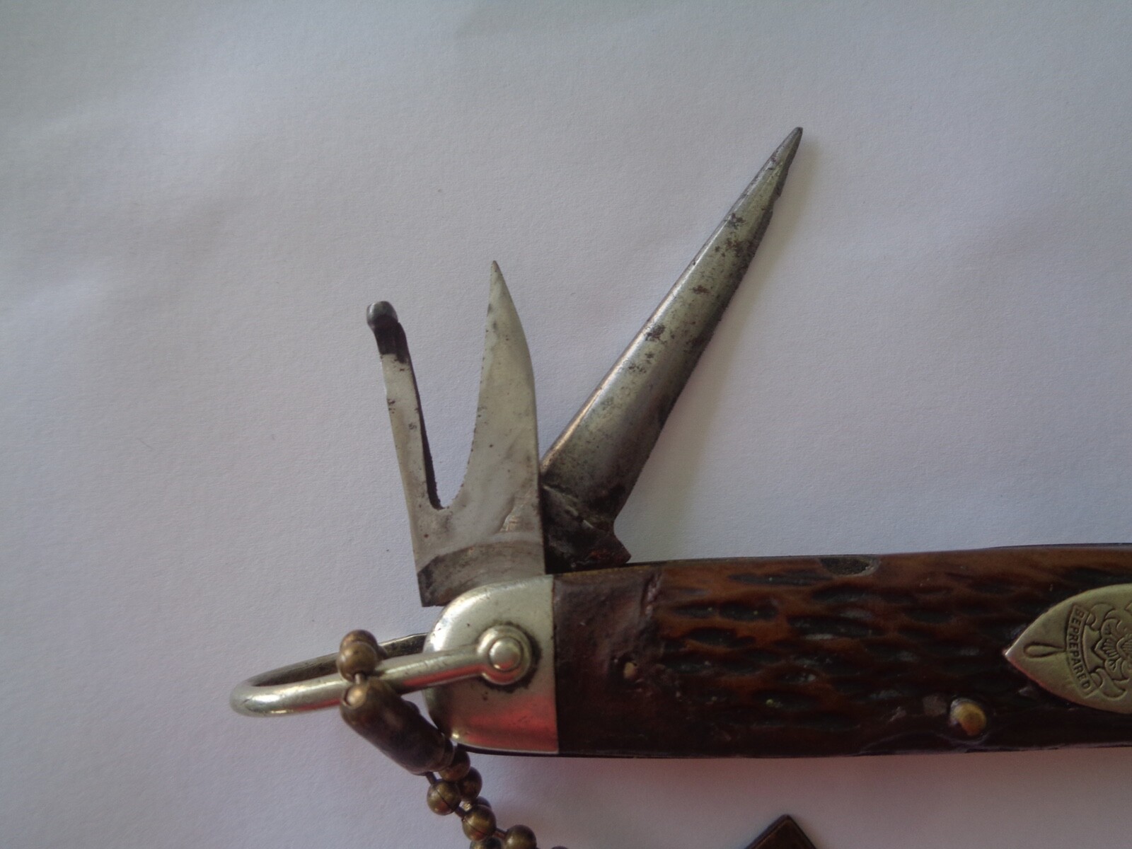 BOY SCOUTS POCKET KNIFE OLD 4 BLADE BONE HANDLE ULSTER KNIFE CO. & CUB