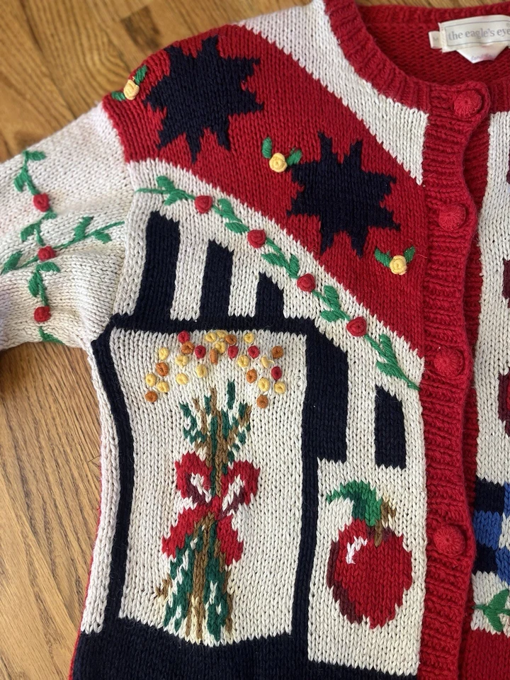 Rare 90’s Vintage The Eagles Eye patriotic homestead intarsia Cardigan M - Image 3 of 4