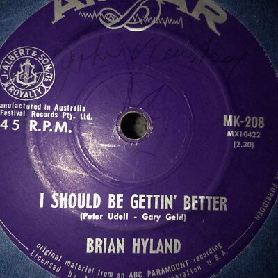 brian hyland ginny come lately / ampar records 45rpm vinyl single