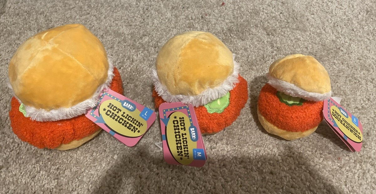 BARKBOX Hot Lickin' Chicken Sandwich Plush Squeaky Crinkle Dog Toy