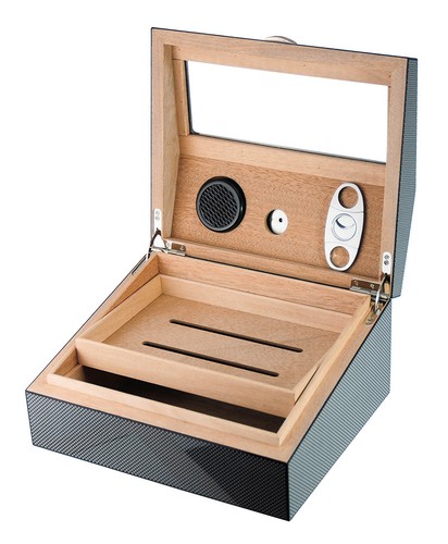 Quality 50+ Count Cigar Humidor Box Cabinet Carbon Fiber Humidifier Hygrometer - Picture 3 of 9