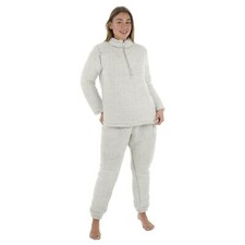 Womens Winter Pyjamas Sherpa Fleece Long Sleeve PJs Twosie Plush Loungewear Grey
