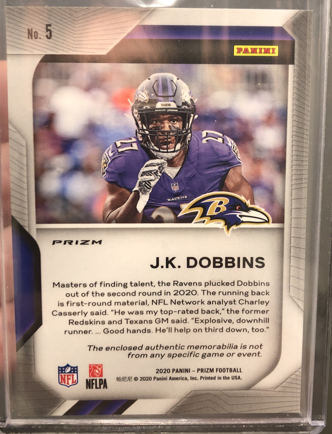 2020 Panini Prizm JK Dobbins Premier Rc Rookie Silver Prizm Relic Patch