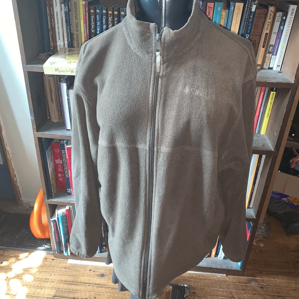 Columbia gorpcore mens L tan fleece full zip outdoorsy jacket