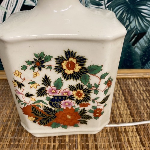 Interruptor de lámpara lateral de mesa grande vintage de cerámica floral diseño multicolor crema - Imagen 2 de 8