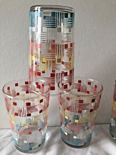 Set 6 Vintage French 1950s Cordial Glasses stylised Pattern Original Mid-Century - Picture 2 of 6