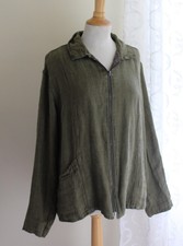 Flax Engelhart Green Reversible Artsy Linen Lagenlook Funky Jacket Sz S