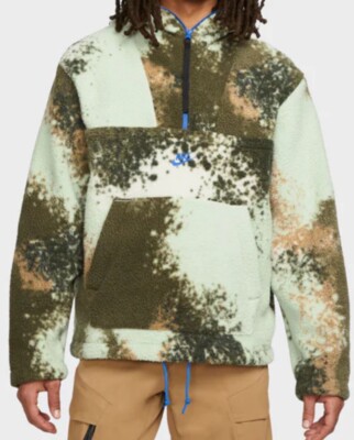 New Nike Sportswear Essentials Olive 1/2-Zip Sherpa Hoodie DD5009-222 Medium