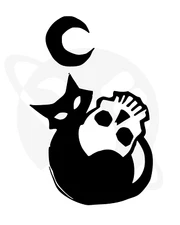 Sublimation Print Cat playing with Skull Ready To Press Heat Transfer