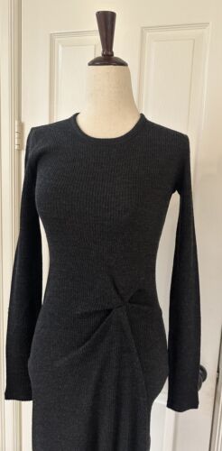 Theory Dress Womens Small Rib Knit Tuck Sweater Midi In Gray Wool Blend Size P - Picture 7 of 13