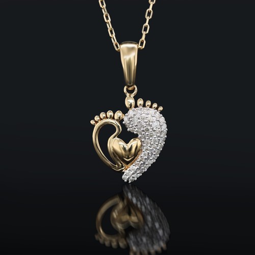0,13 kt natürlicher I2 H Diamant Herz Anhänger 18" Halskette 10 K Gelbgold - Bild 3 von 9