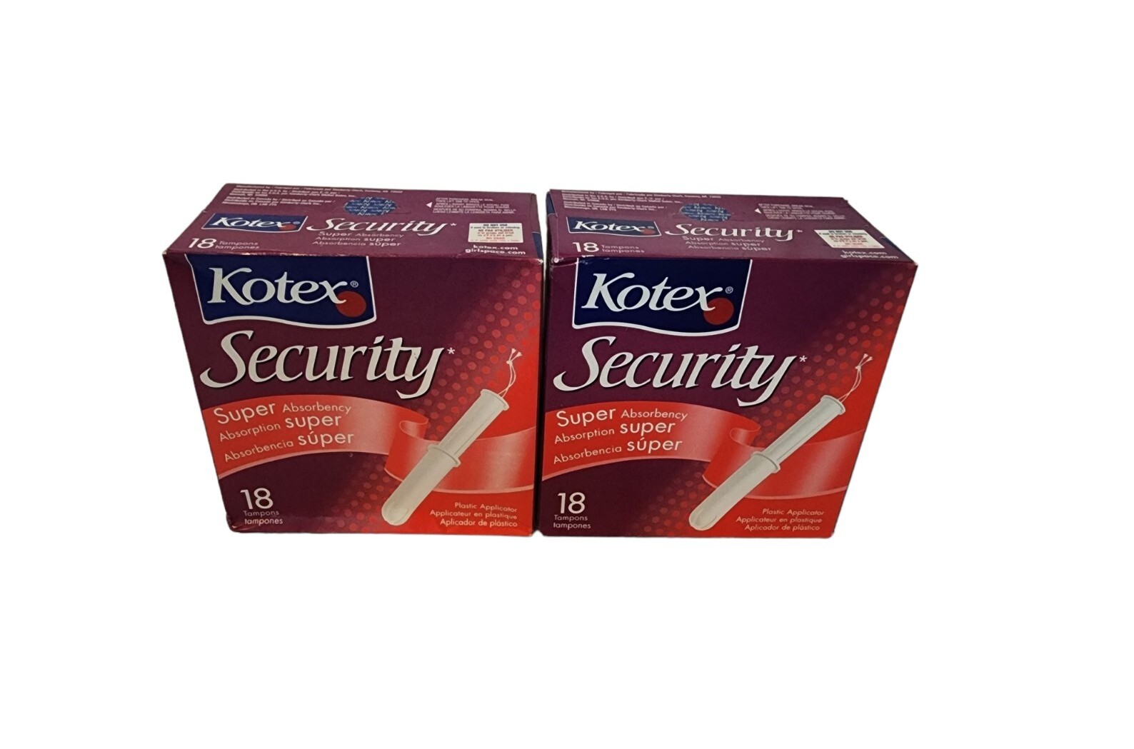 Lot x 2 Kotex Security Tampons Super Unscented 18, Discontinued eBay