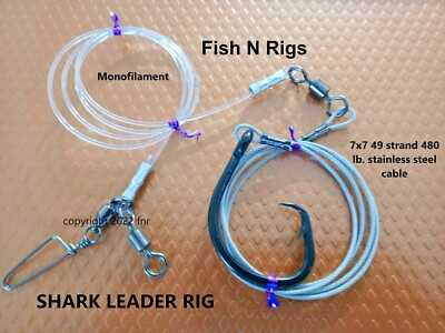 #ad Shark Fishing Leader Rig 10 0 Circle Hook 480lb Cable 400lb Mono Coast Lock 6#x27; $55.99