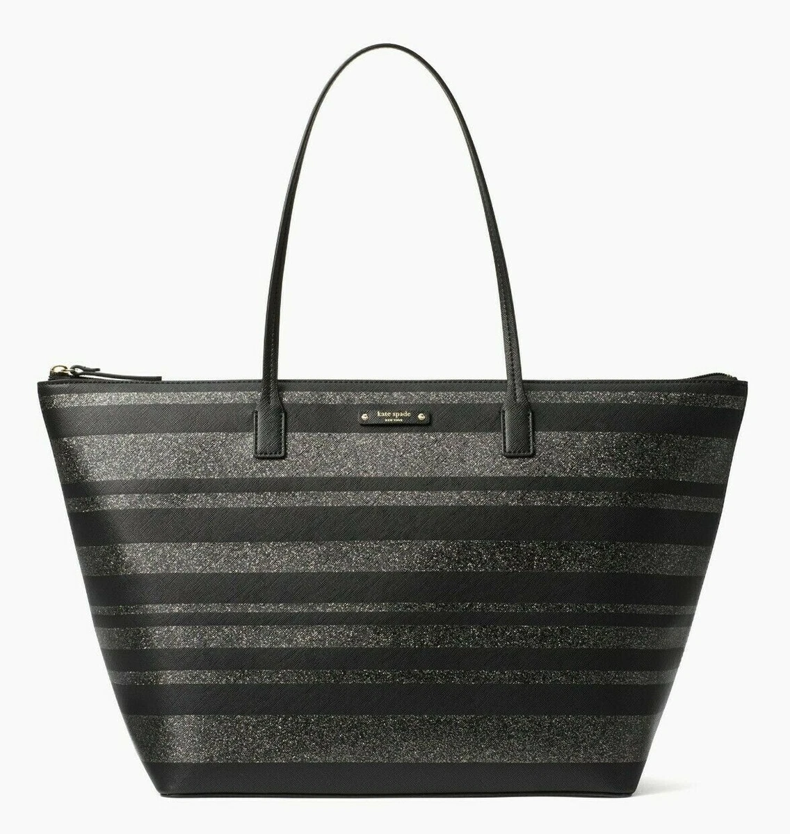 NWT Authentic KATE SPADE Haven Lane Hani Striped Tote Bag in Black Glitter 169
