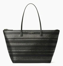 NWT Authentic KATE SPADE Haven Lane Hani Striped Tote Bag in Black Glitter $169