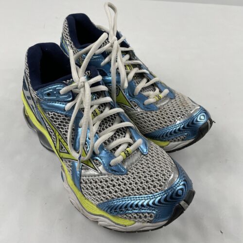 Mizuno Wave Creation 12 Running Athletic Shoe Silver/Blue/Lime Womens Sz 7 US - Picture 1 of 13