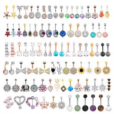 Wholesale Belly Button Ring 14G Surgical Steel Curved Navel Ring CZ Gem Piercing