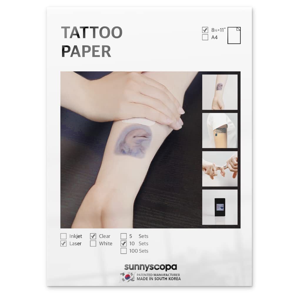 Printable Temporary Tattoo Paper for LASER printer - US Letter Size 8.5