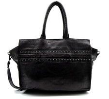 TASCHENDIEB WIEN Schultertasche Henkeltasche Shopper TDZ-2101018A Leder Schwarz