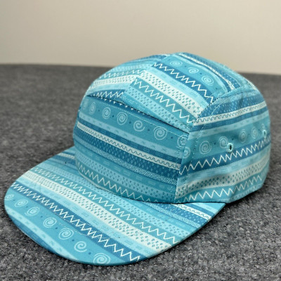 Pugs 5 Panel Hat Women's Adjustable Teal Zig Zag and Swirl Pattern Running