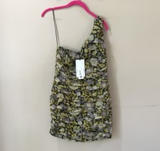 ZARA Mini Dress  Ruched One Shoulder Floral Print Yellow Purple Sexy Size M NWT