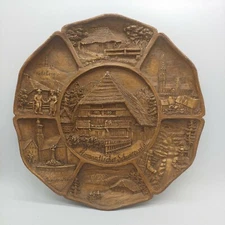 Vintage 3D Carved Resin Wood Plate Romantischer Schwarzwald Black Forest Germany