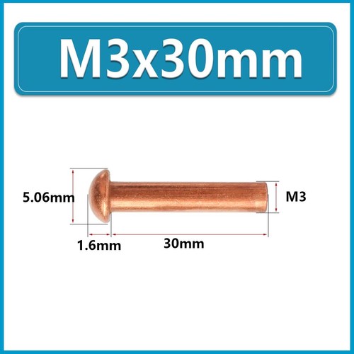 Copper Rivets M1.5 M2 M2.5 M3 M4 M5 M6 M8 Metric Round Pan Head Solid Rivets - Picture 45 of 92