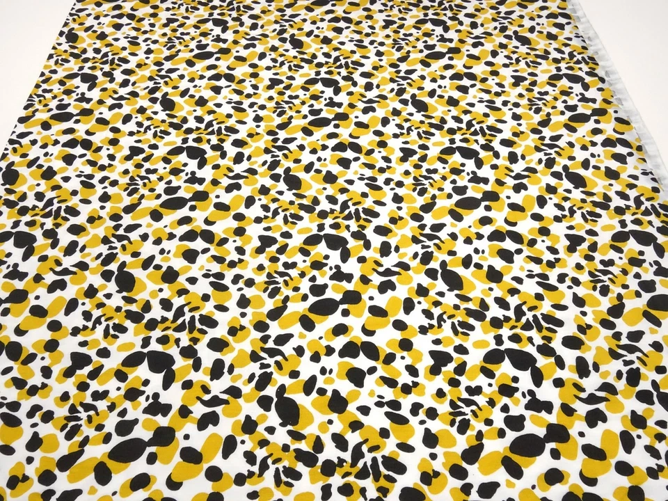 Tela modal jersey lunares manchas blanco curry mostaza negro tela de vestir n... - Imagen 3 de 4
