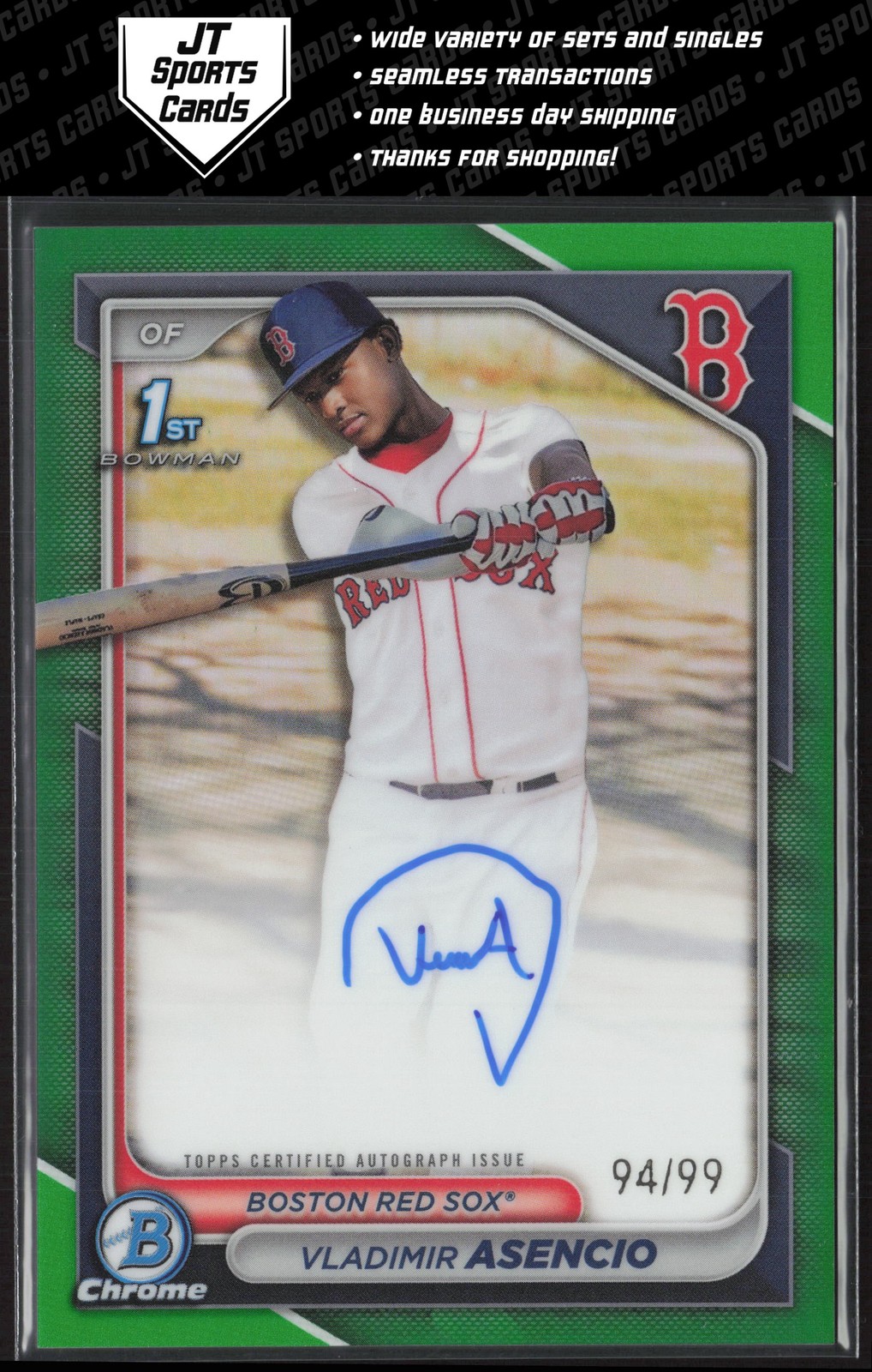 2024 Bowman Chrome Vladimir Asencio CPA-VA 1st Green Refractor Auto /99 Red Sox