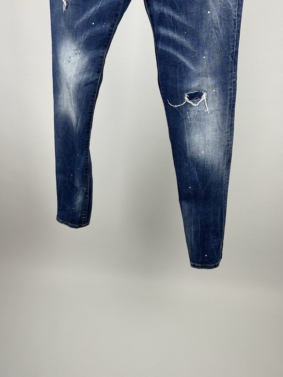 Men's Dsquared 2 Distressed Logo Italian Blue Jeans Pants Size 44