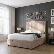 Ottoman Bed Winged Plush Velvet New York Divan Storage Double & King Size Bed
