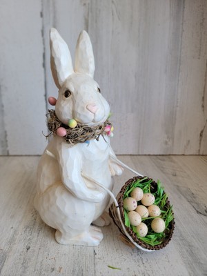 Vintage american greetings Easter bunny basket pushing wheel barrel spring egg h