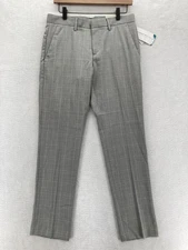 Perry Ellis Portfolio Dress Pants Mens 30x30 Gray Very Slim Fit Plaid Stretch
