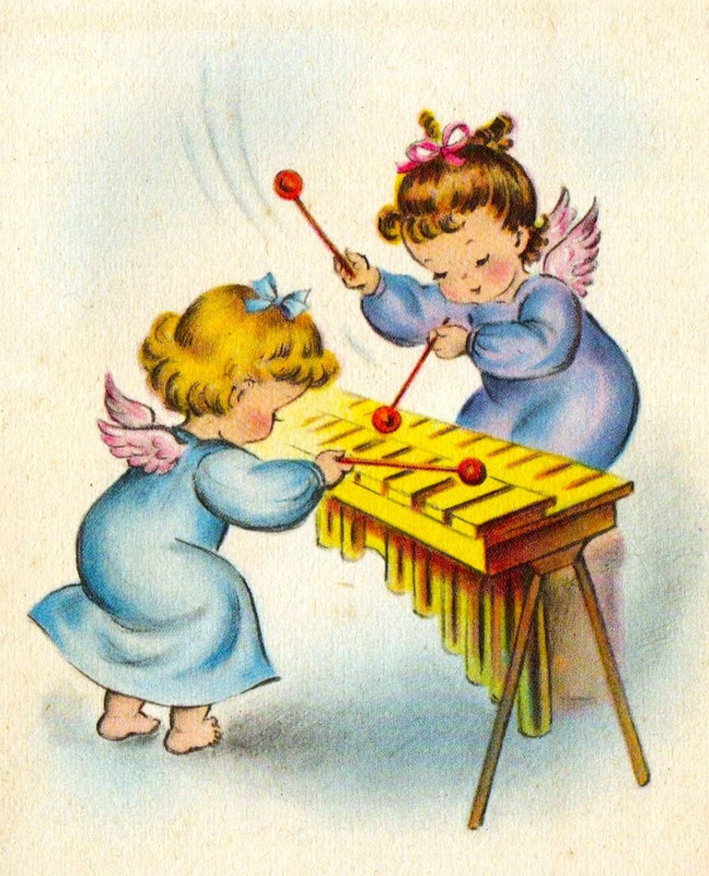 Vintage Pixie Angel Angels Play XYLOPHONE Music Greeting Card Norcross Duet MCM