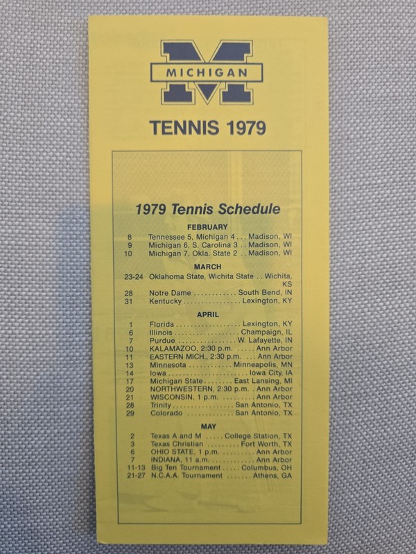 1979 Michigan Wolverines Men's Tennis Media Guide Etterbeek Shaufler Neinken