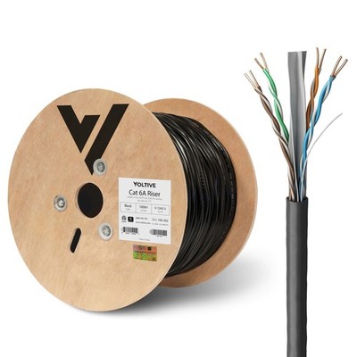 Voltive Cat6A Riser (CMR) Ethernet Cable - UTP, OFC, 1000FT, Black