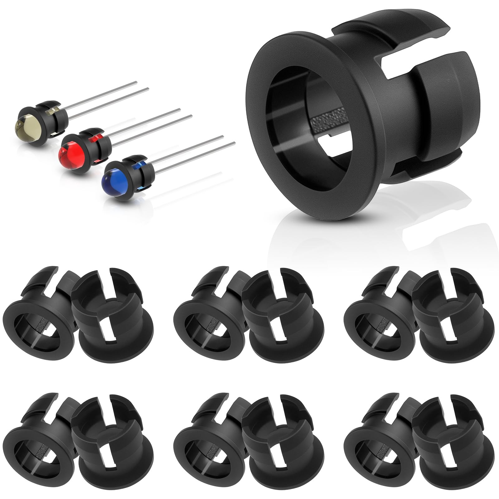Aifeier ET 260 Pack 5mm LED Holder | Black Plastic Light Bezel Mounting