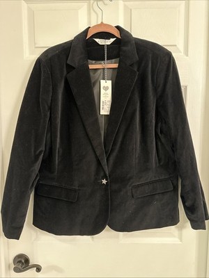 Studio Untold Ulla Popken Black Velvet Blazer Jacket Star Button Sz 16 NWT