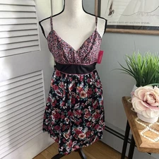 XHILARATION Womens Dress Large Black Ditzy Floral Babydoll Retro Y2K Grunge