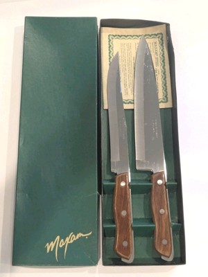 Vintage Maxam Steel Knives 9'' Chef 8'' Carving Wood Handle Japan NEW In Box