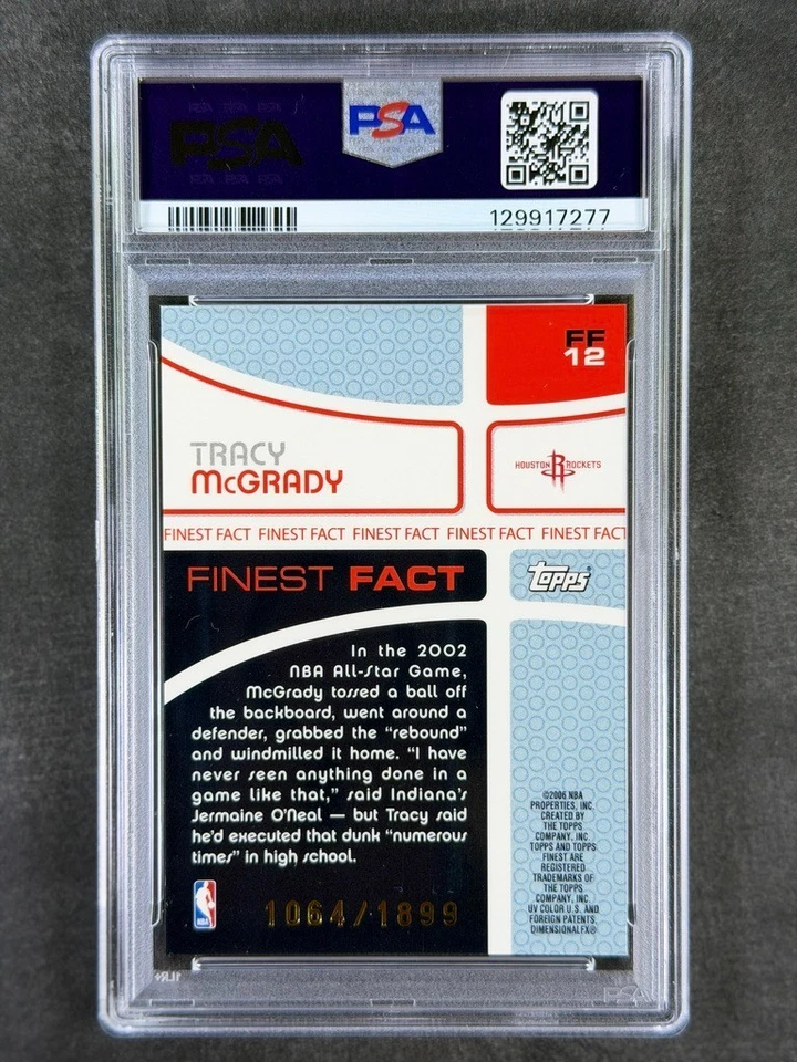 2005-06 Finest Fact #FF12 Tracy McGrady /1899 PSA 10 Gem Mint, Houston Rockets - Image 2 of 2