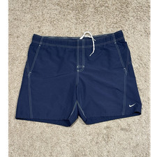 Vtg Nike Navy Blue Swim Trunks Board Shorts Mesh Lined Y2K Contrast Stitching L
