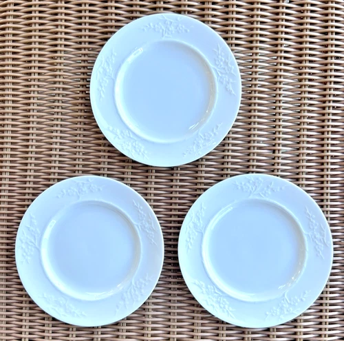 Spode Geisha ? White 3 Bread & Butter Side Plates Floral Blanche de China 6 1/8"