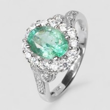 1.10CT COLOMBIAN GREEN EMERALD ANNIVERSARY ENGAGEMENT 925 STERLING SILVER RINGS