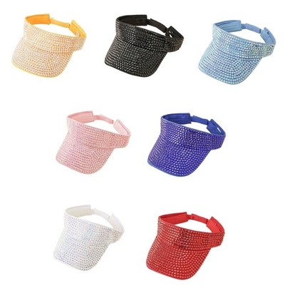 Fashion Rhinestones Sport for Sun Visor Hat Adjustable Visor Cap for Outdoor Spo