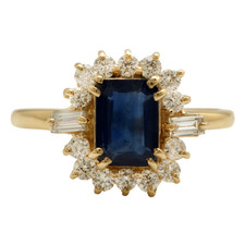 1.40Ct Natural Blue Sapphire  Diamond 14K Solid Yellow Gold Ring
