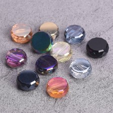 10pcs 10mm 12mm Flat Round Faceted Crystal Glass Colorful Plated Loose Beads Lot