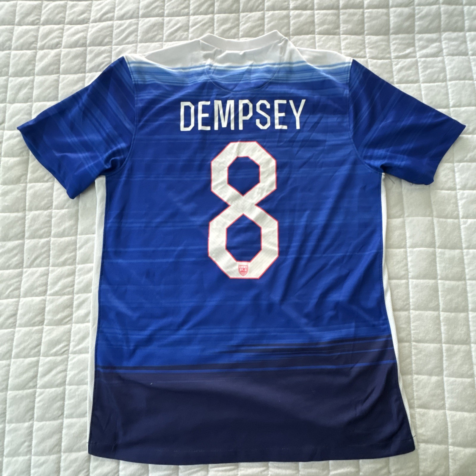 US Mens Soccer Jersey Nike Dri Fit Medium Blue 8 Clint Dempsey USMNT Away Kit